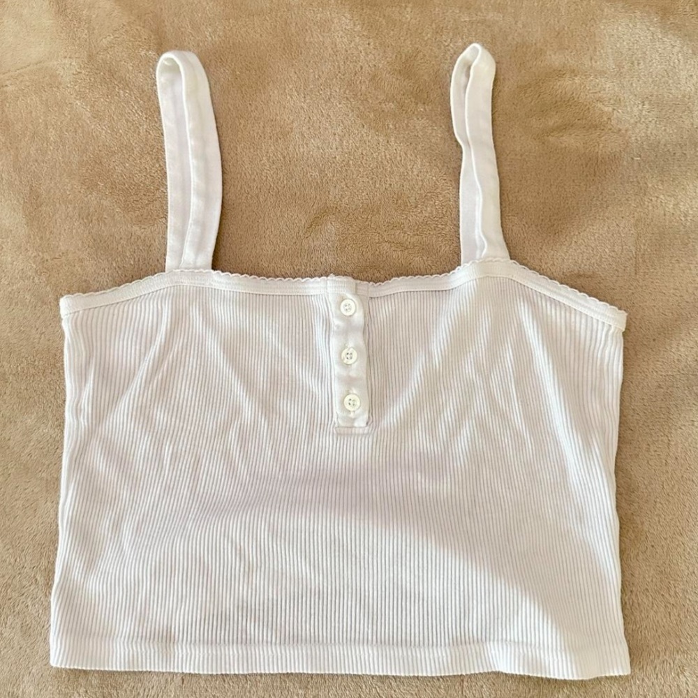 Brandy Melville White Ribbed Button Tank